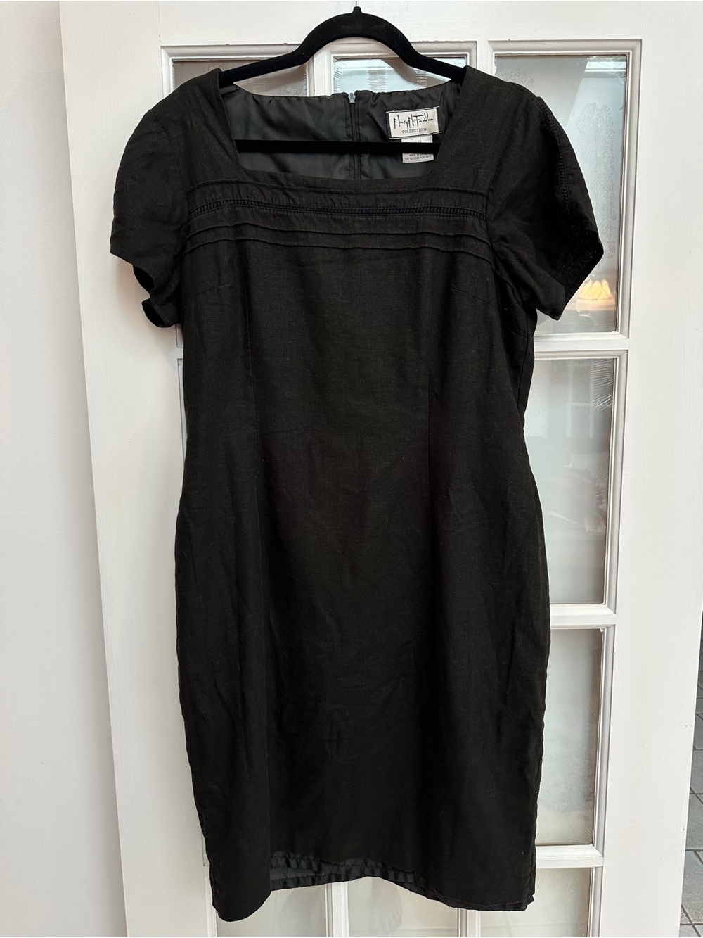 Vintage Mary McFadden Chic Black Gothic Career Midi Linen Dress Size 12 Large - Picture 9 of 9